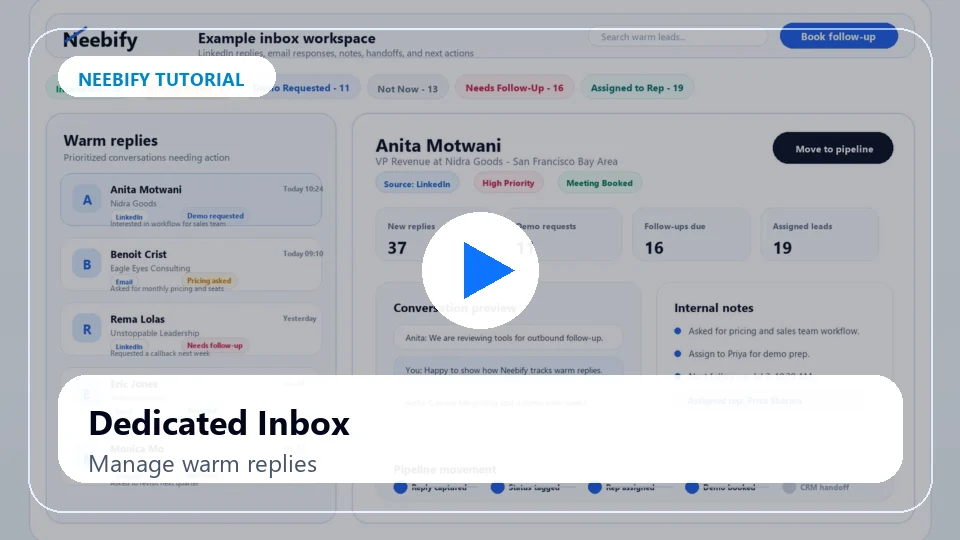 Neebify inbox tutorial showing warm reply management for LinkedIn and email outreach