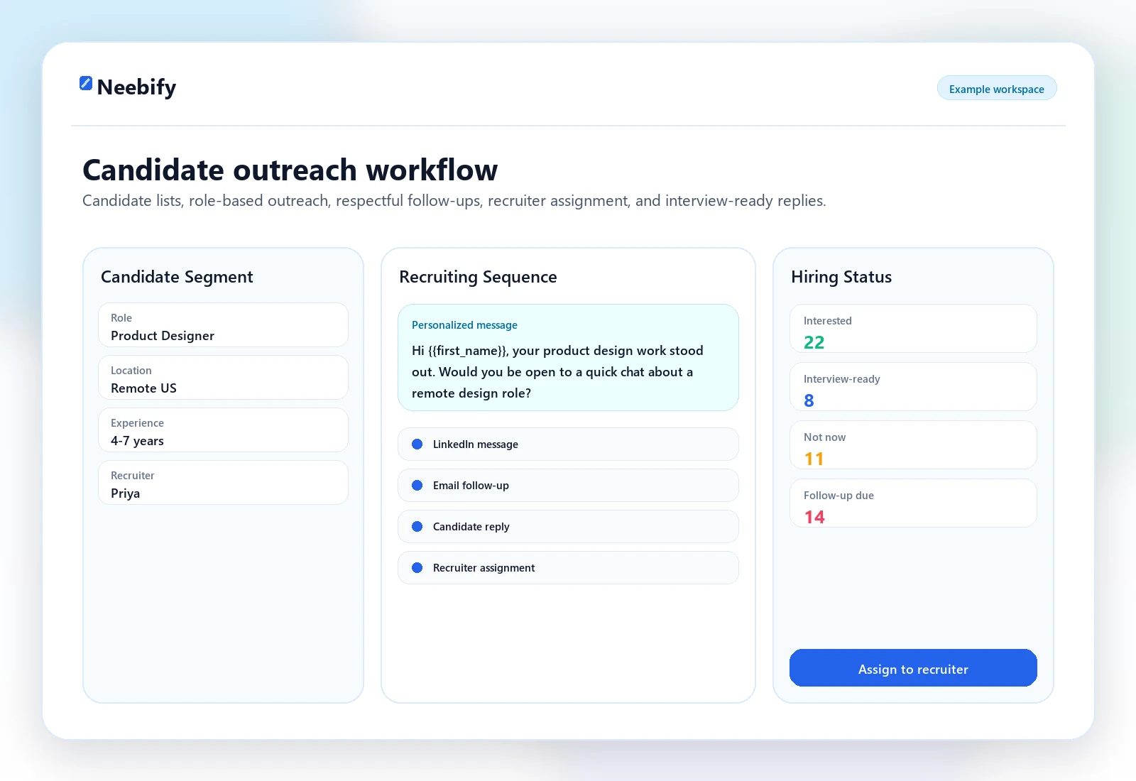 For recruiters and HR teams in Neebify